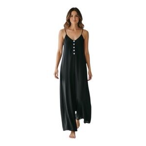 & Other Stories V Neck Black Wide-Leg Jumpsuit with Front Shell Buttons Size 6
